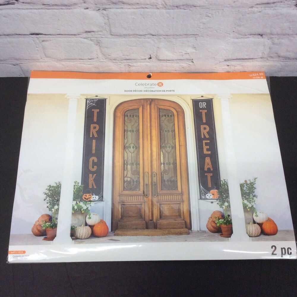 Celebrate It Trick or Treat Front Door Banners Pumpkins Halloween Decorations